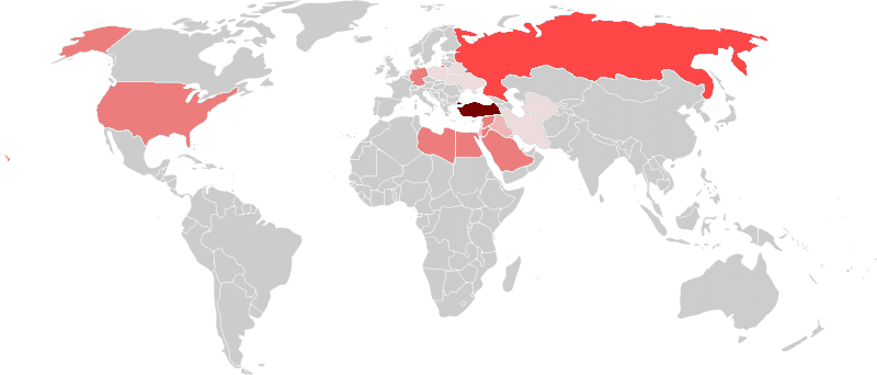 Circassian diaspora map